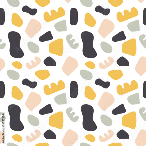 Abstract shapes in seamless pattern in minimal style.Cute soft art endless background fashionable for stationery, printed posters,to-do lists, greeting cards, surface patterns, diaries, stickers.Eps10