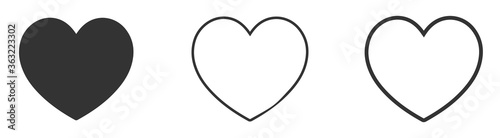 Set of heart icons, love concept isolated on white