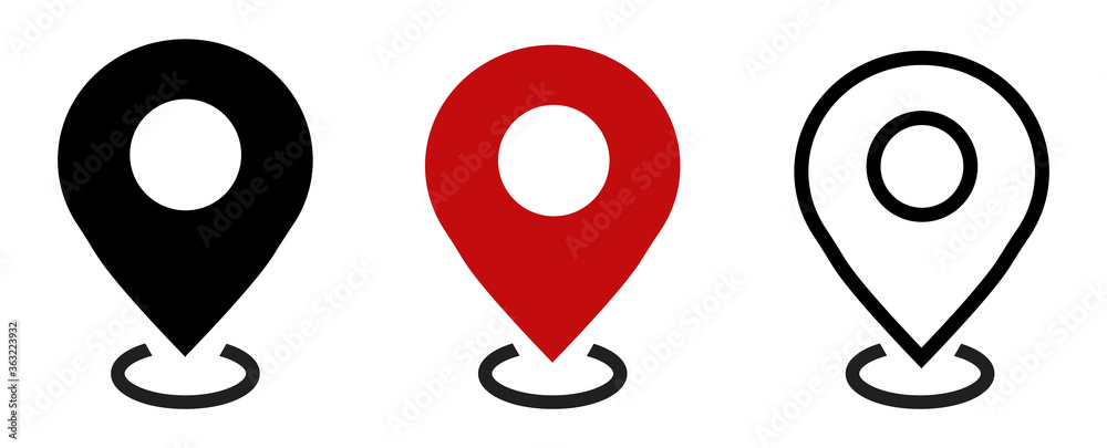 Location pin icon. Map attach marker place. Location icon. Map pointer marker icon set. GPS location character collection. Flat vector illustration isolated on white background. - obrazy, fototapety, plakaty 