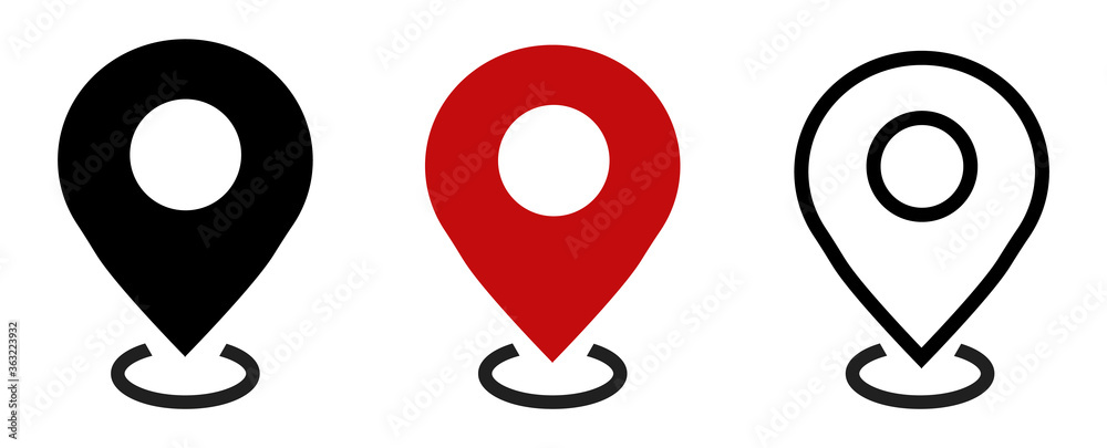 Location pin icon. Map attach marker place. Location icon. Map pointer marker icon set. GPS location character collection. Flat vector illustration isolated on white background.
