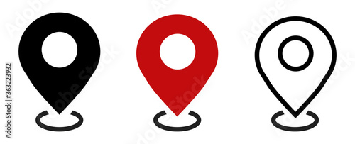 Location pin icon. Map attach marker place. Location icon. Map pointer marker icon set. GPS location character collection. Flat vector illustration isolated on white background. photo
