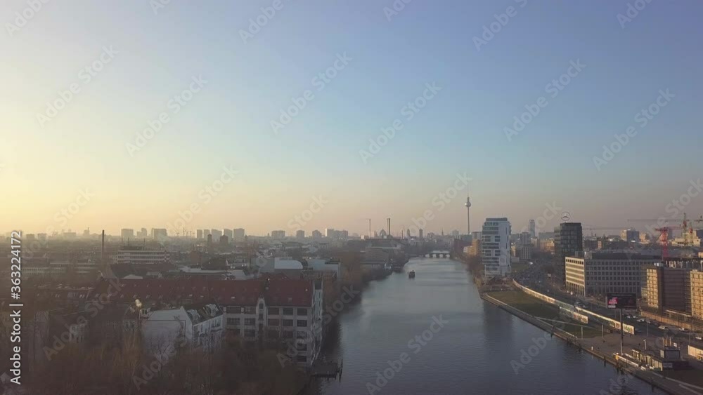 AERIAL: Over Berlin Spree River in Beautiful Sunlight AERIAL: Over Berlin Spree River in Beautiful Sunlight