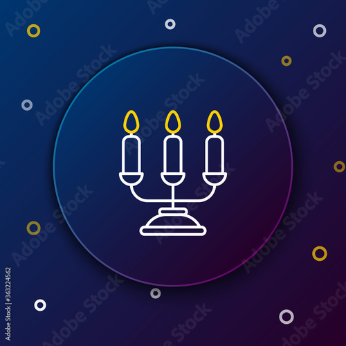 Line Candelabrum with three candlesticks icon isolated on blue background. Colorful outline concept. Vector.