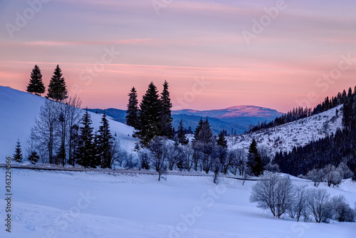 beautiful snowy landscape with valleys, lakes and rivers © Jaro