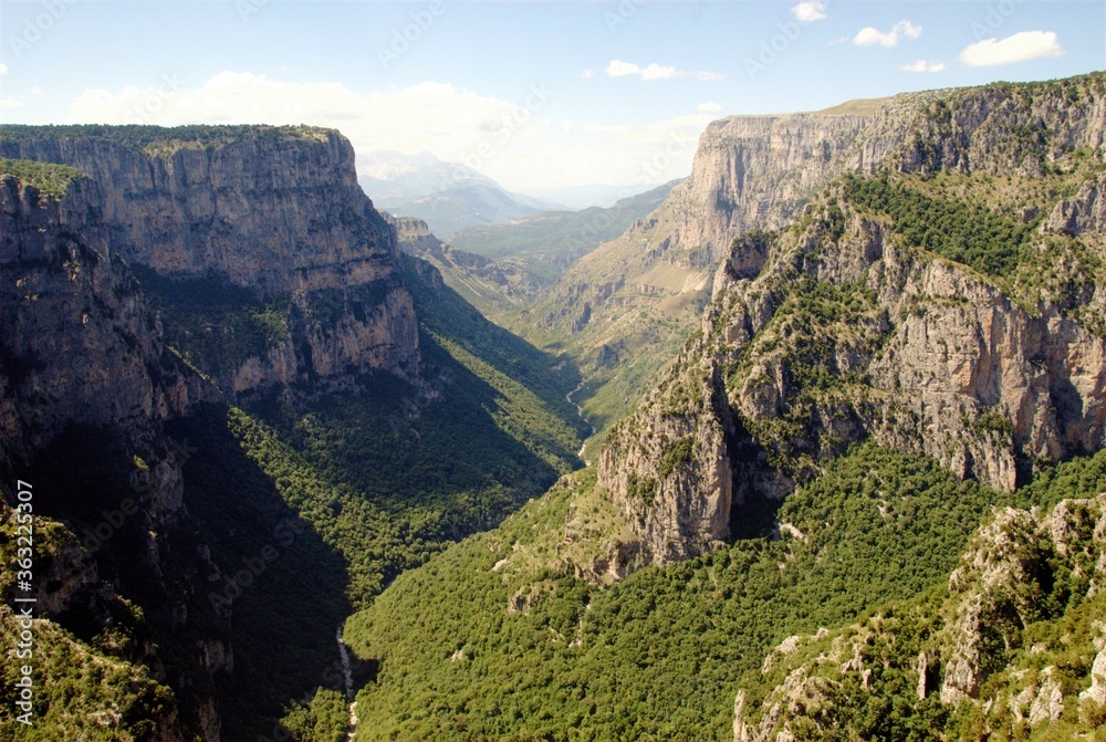 Vikos Gorge from the Beloi viewpoint at Vradeto village, one of the 45 villages known as Zagoria or Zagorochoria in Epirus region of southwestern Greece.