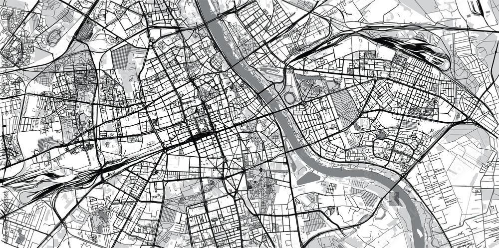 Urban vector city map of Warsaw, Poland