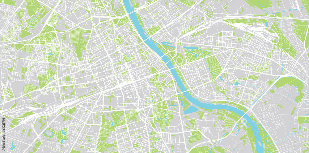 Naklejka Miejski wektor mapa miasta Warszawa, Polska