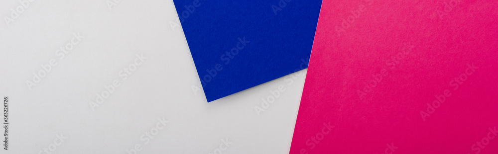 abstract geometric background with white, pink, blue paper, panoramic shot abstract geometric background with white, pink, blue paper, panoramic shot