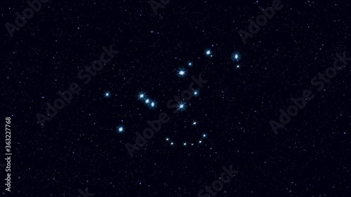 Orion constellation, gradually zooming rotating image with stars and outlines, 4K educational video photo