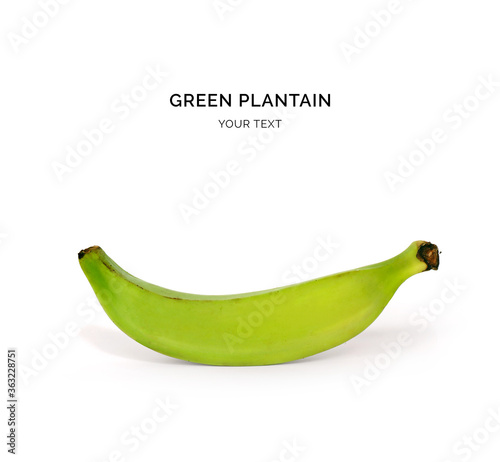 Creative layout made of green plantain on the white background. Food concept. Macro  concept.