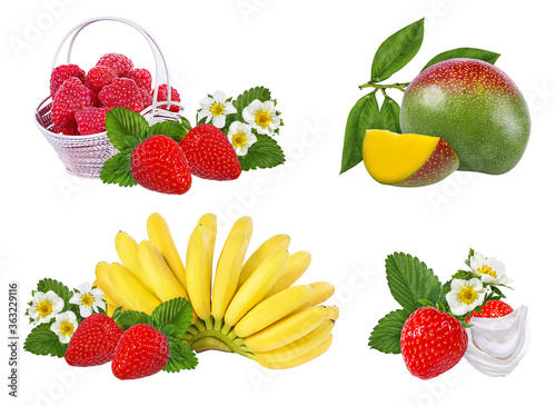 Fototapeta Naklejka Na Ścianę i Meble -  strawberry ,raspberry.,apples, mango, banana isolated on white background