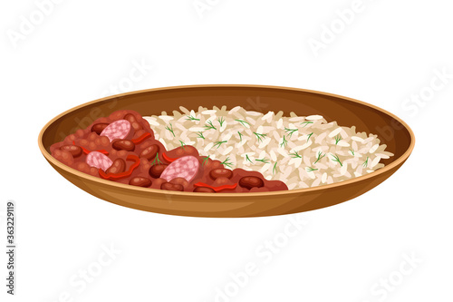 Rice with Baked Beans as Brazilian Cuisine Dish Vector Illustration