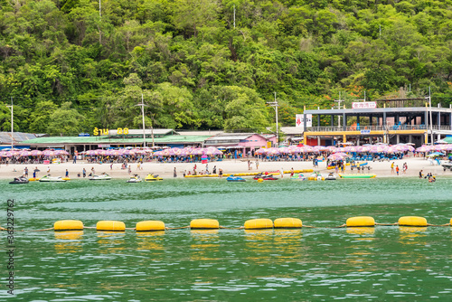 Chon Buri, Thailand - June, 27, 2020 :  Pictures of Tawaen Beach in the day time on Koh Lan island after the outbreak of the Covid 19 virus. photo