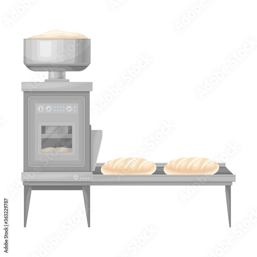 Conveyor Line with Molded Bread as Stage of Bread Production Vector Illustration