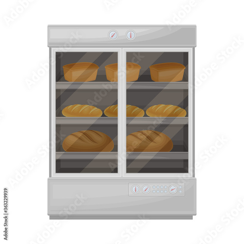 Bread baking in the oven, stage of bread production process on a white background