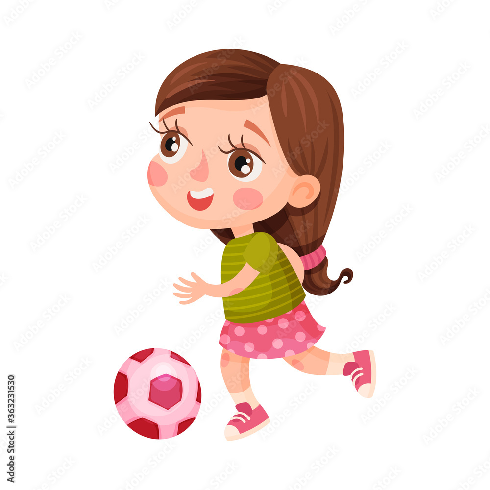 Cute Girl Character Wearing Trainers Playing Football Vector Illustration Cute Girl Character Wearing Trainers Playing Football Vector Illustration