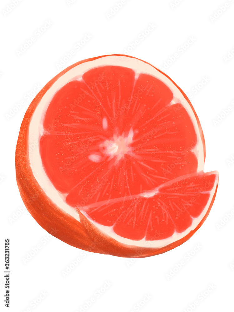 Half grapefruit and one slice. Raster illustration of juicy red citrus. Isolated on a white background.
Fruit for burning fat / weight loss and fitness. For a blog, card holder for a postcard. Half grapefruit and one slice. Raster illustration of juicy red citrus. Isolated on a white background.
Fruit for burning fat / weight loss and fitness. For a blog, card holder for a postcard.
