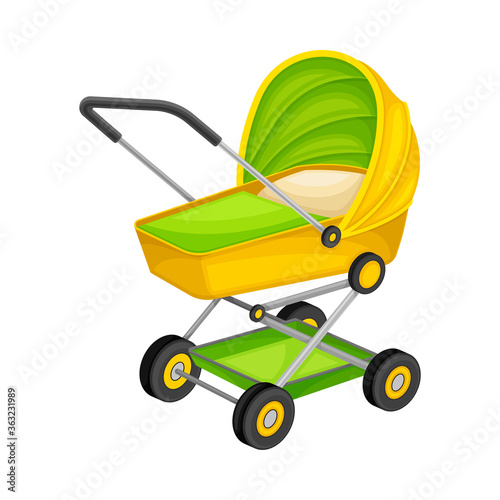 Baby Carriage for Newborn Transportation Isolated on White Background Vector Illustration