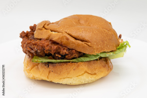 Generic Fried Chicken Sandwich on a White Plate