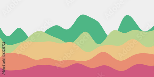 Abstract teal pink hills background. Colorful waves charming vector illustration.