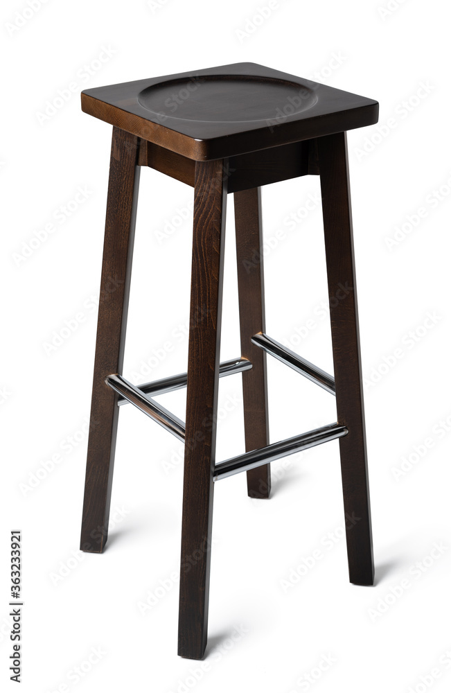 High wooden bar stool isolated on white High wooden bar stool isolated on white