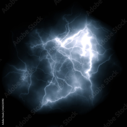 Lightning bolt. Bright flash of lightning closeup on black background.