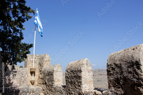 Rhodes, Greece | Rhodes Acropolis w/ Greek Flag 