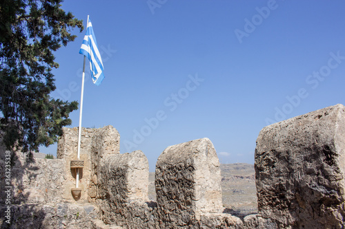 Rhodes, Greece | Rhodes Acropolis w/ Greek Flag 