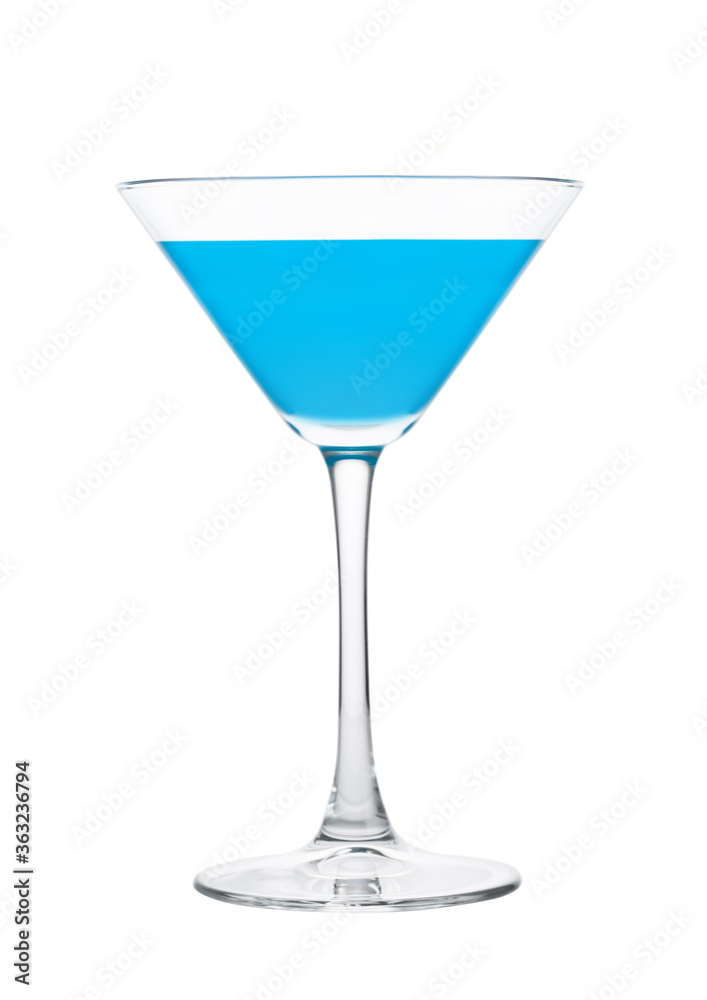 Blue lagoon cocktail with vodka and blue curacao liqueur in martini glass isolated on white background. Blue lagoon cocktail with vodka and blue curacao liqueur in martini glass isolated on white background.