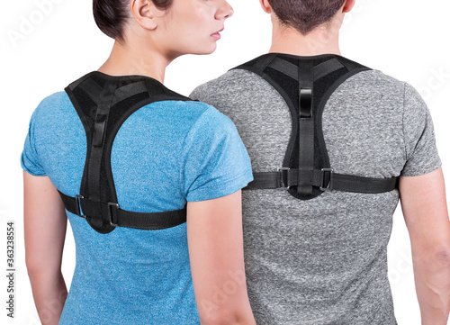 back support belt for support and improve back posture. Back posture corrector. photo