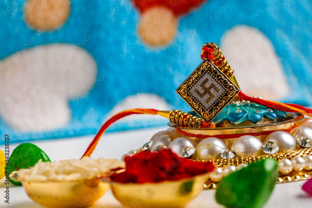 Indian festival Raksha Bandhan , Decorative Rakhi on white background