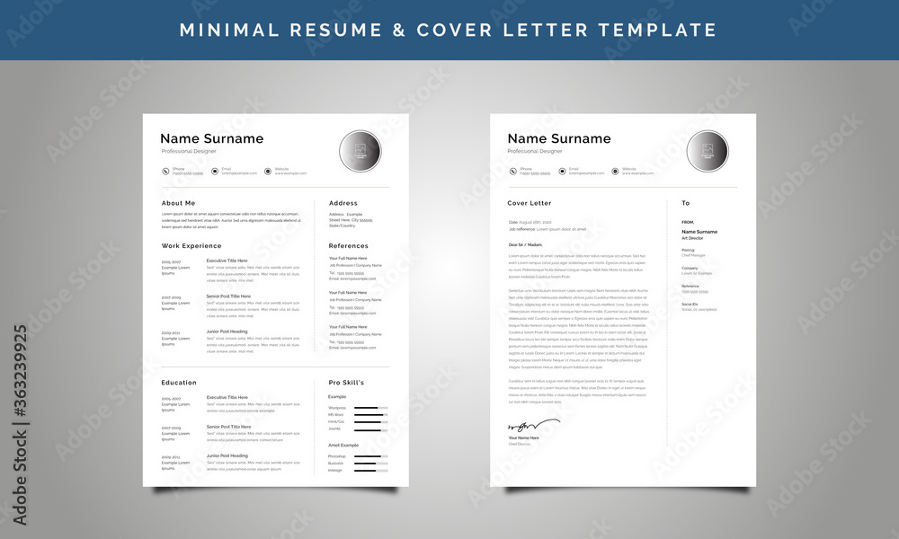 Minimal Resume / CV Template with Cover Letter Design