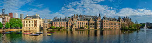Panorama of the Binnenhof House of Parliament and Mauritshuis museum and the Hofvijver lake. The Hague, Netherlands photo