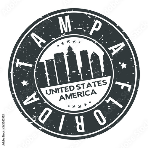Tampa Florida USA Stamp Logo Icon Skyline Silhouette Symbol Round Design Skyline City. 
