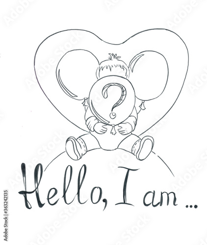 gender reveal party baby with balloons and lettering hello