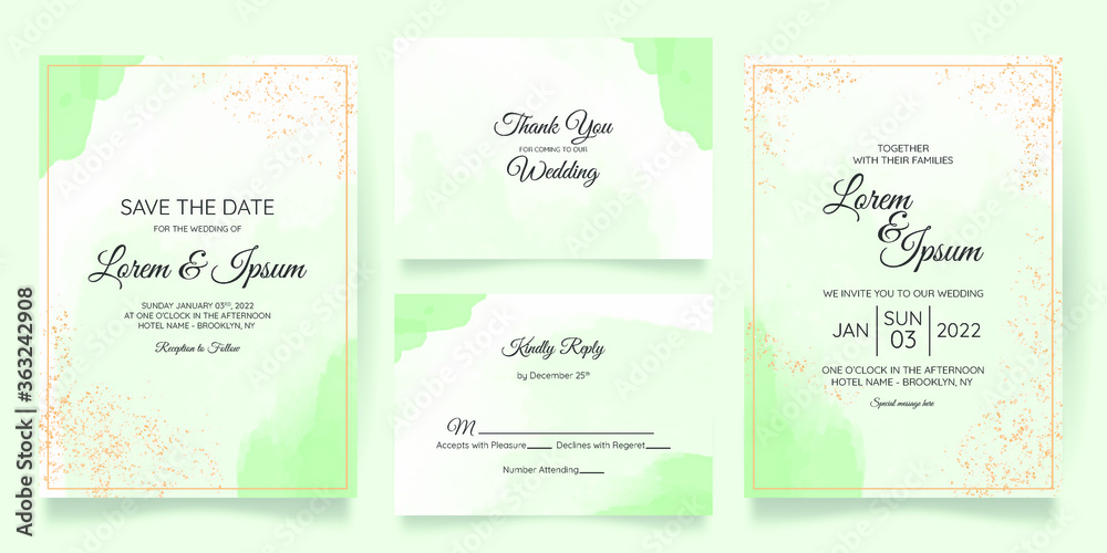 Fototapeta premium watercolor creamy wedding invitation card template set with golden floral frame