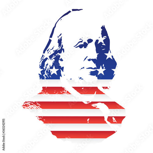 Silhouette of the American President against the background of the us flag