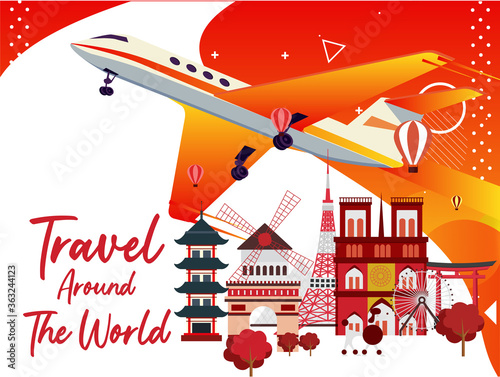 Vector illustration of travel around the world using as business brochure trip traveler adviser agency