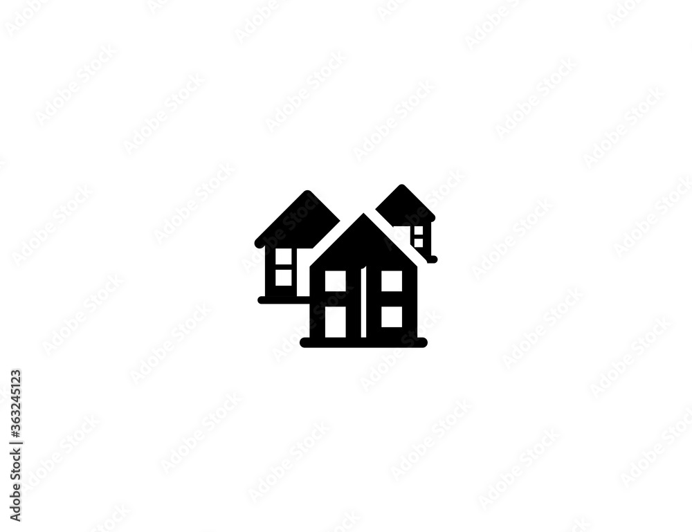 Neighborhood houses vector flat icon. Isolated residential district, private houses illustration Neighborhood houses vector flat icon. Isolated residential district, private houses illustration