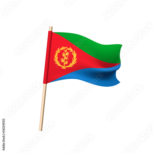 Eritrea flag. Red, green and blue triangles ang three golden olive tree branches. Vector illustration.