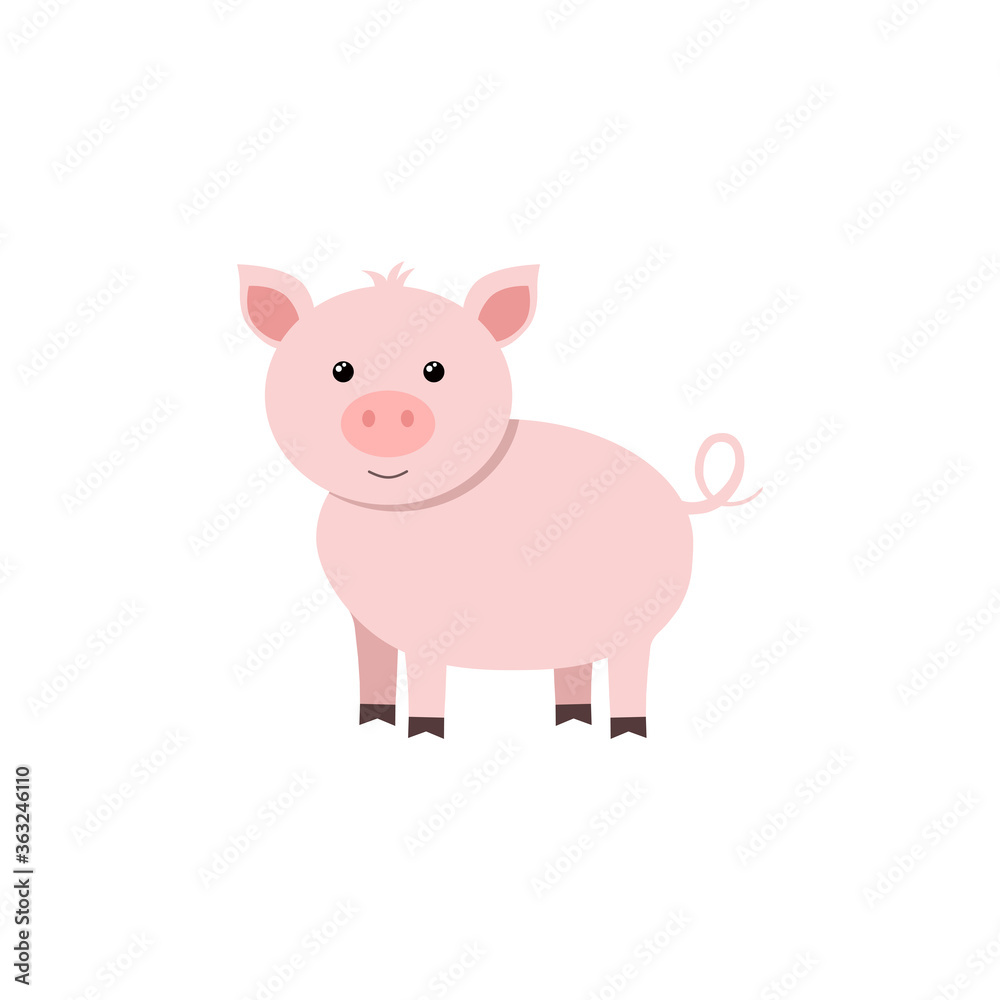 Cute cartoon pig on white background. Vector illustration. Cute cartoon pig on white background. Vector illustration.