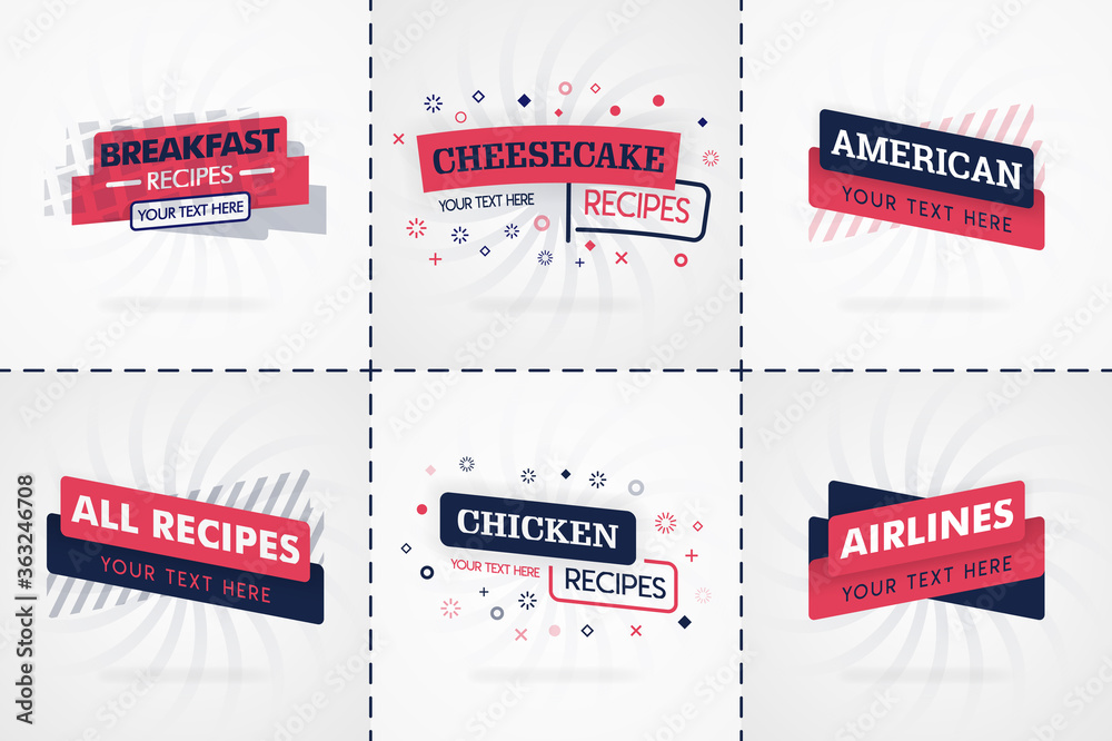 Obraz premium Pink cooking book set for food and recipe magazines. Restaurant menu titles or badges for food stores and restaurants. Minimalist design for recipe banners