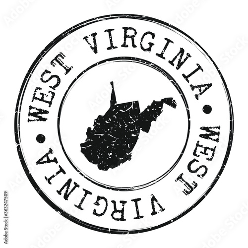 West Virginia Silhouette Postal Passport Stamp Round Vector Icon.