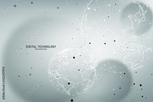 Abstract white and gray globe triangle geometry background and wallpaper. Global network connection, Social communications concept, Digital technology banner.