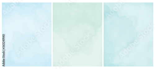 Simple Pastel Color Grunge Vector Layouts. Pastel Blue, Mint Green and Light Turquoise Backgrounds. Delicate Watercolor Style Vector Blanks. © Magdalena
