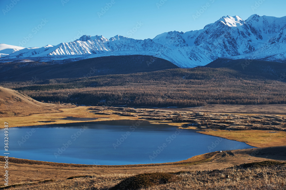 Lake and mountains. Landscape of Altai. Lake Dzhangyzkel, Altai Lake and mountains. Landscape of Altai. Lake Dzhangyzkel, Altai