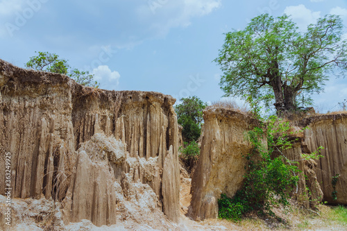 Beautiful Scenery of Water flows through the ground have erosion and collapse of the soil into a natural layer at Pong Yub, Ratchaburi,Thailand.
