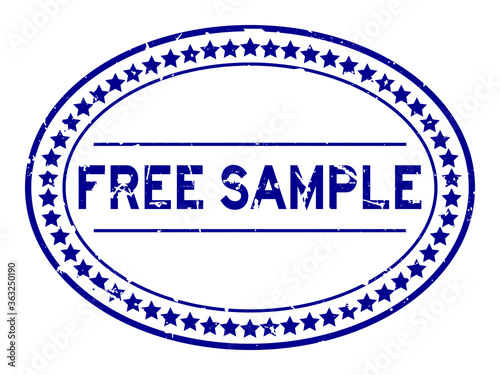 Grunge blue free sample word oval rubber seal stamp on white background