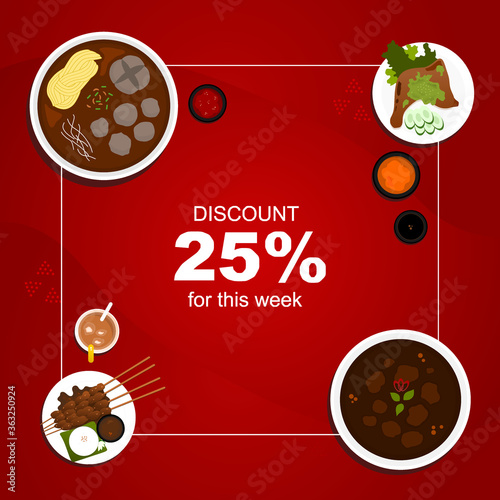 discounted prices for Indonesian food, illustration vector, EPS layer include Indonesian food frame, background and discount text