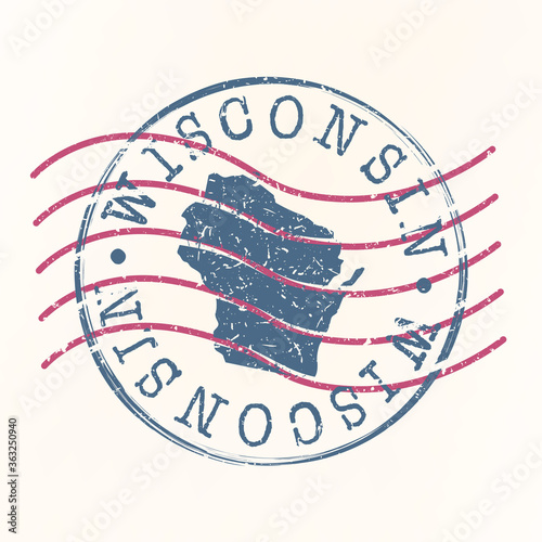 Wisconsin Stamp Postal. Map Silhouette Seal. Passport Round Design. Vector Icon. 